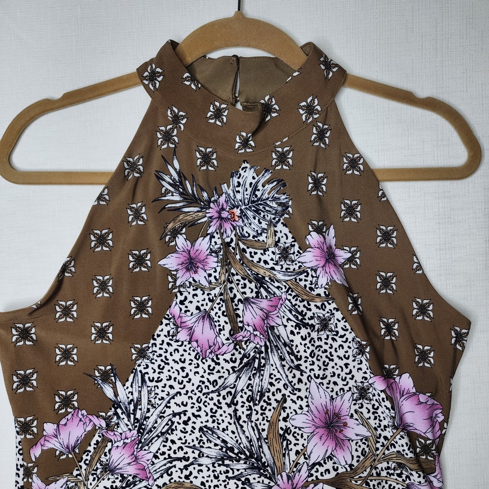 White House Black Market Halter Tank Womens Medium Floral Leopard Boho Beach NWT